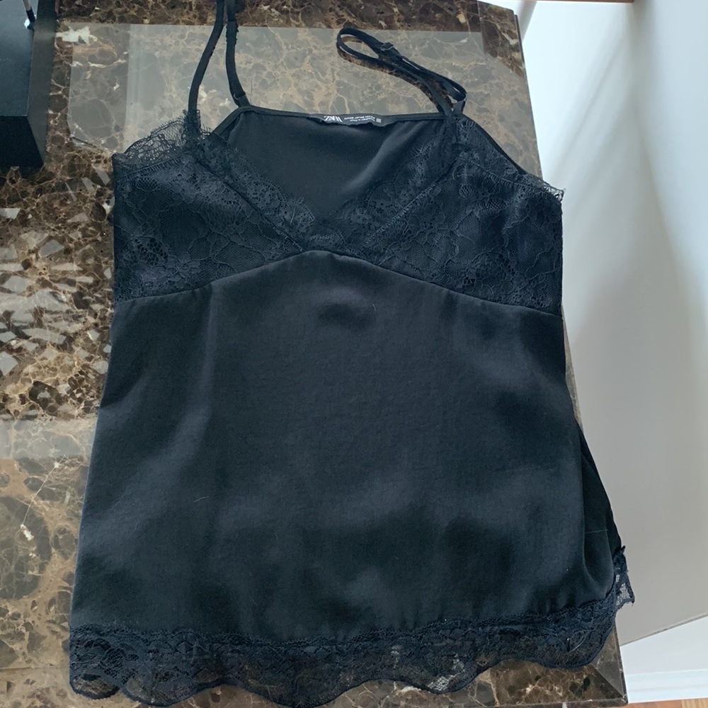 ZARA Satin Black Lace Top - WORN ONCE